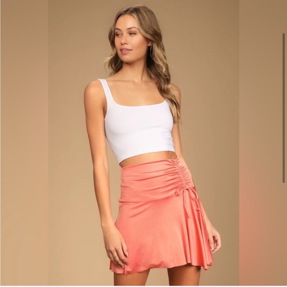 Free People Dresses & Skirts - Free People Who’s That Coral Ruched Asymmetrical Mini Skirt Size Large